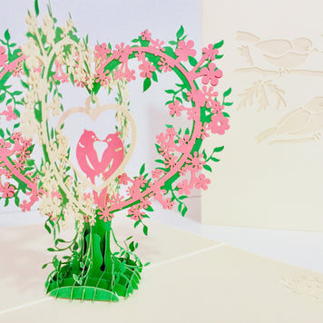 White & Pink Lovebird - Tree of Love Heart Origami Pop Cards 3D Pop Up Greeting Card Happy Birthday Thank You Handmade Best Wishes Blank Card for Any Occasion Happy Mother's Day Happy Father's Day Celebrate the Beauty Of Nature