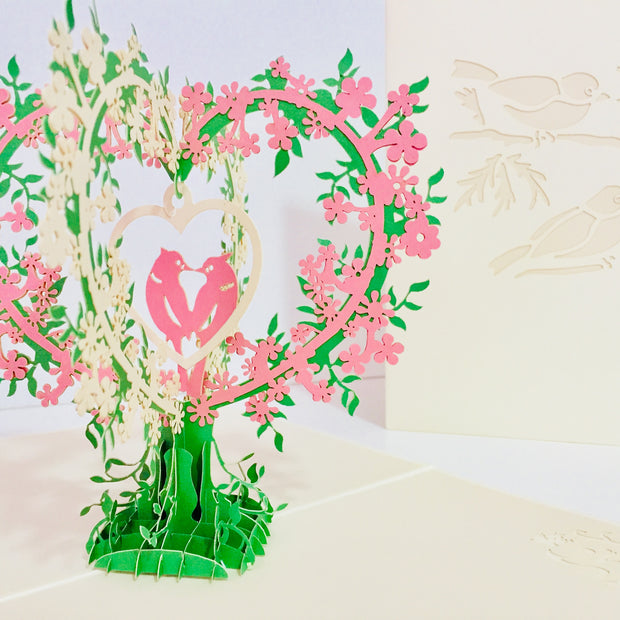 White & Pink Lovebird - Tree of Love Heart Origami Pop Cards 3D Pop Up Greeting Card Happy Birthday Thank You Handmade Best Wishes Blank Card for Any Occasion Happy Mother's Day Happy Father's Day Celebrate the Beauty Of Nature
