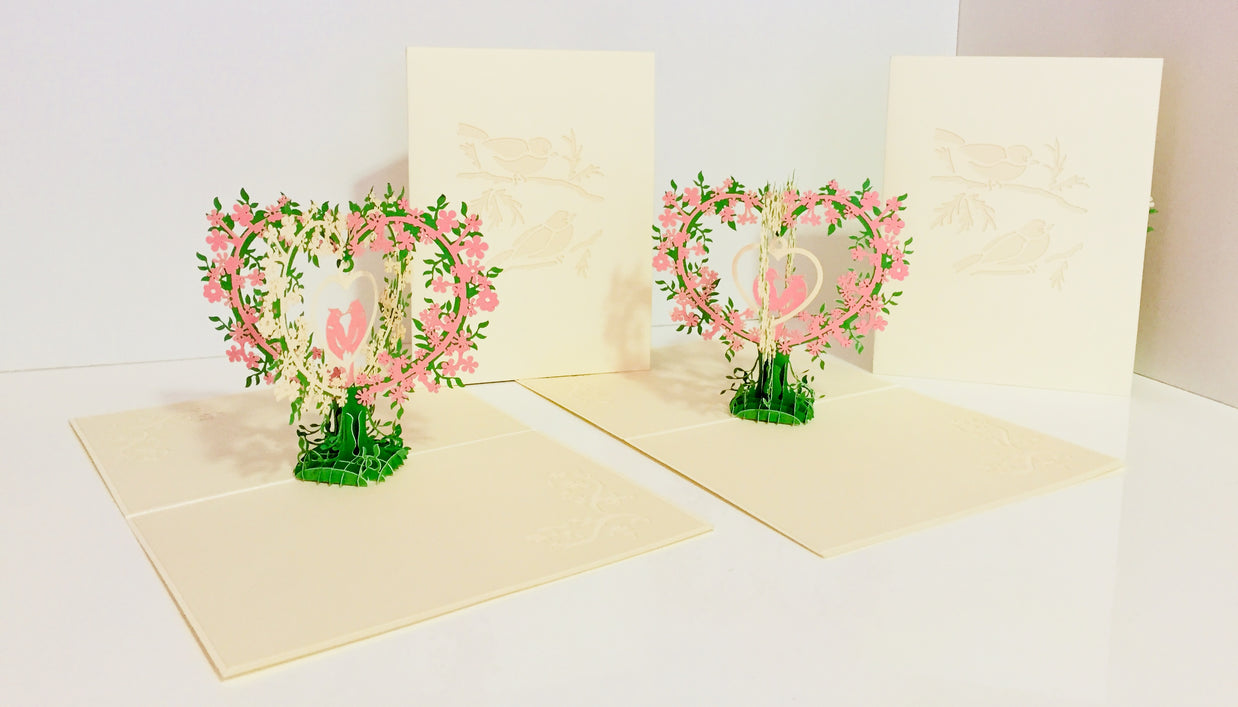 White & Pink Lovebird - Tree of Love Heart Origami Pop Cards 3D Pop Up Greeting Card Happy Birthday Thank You Handmade Best Wishes Blank Card for Any Occasion Happy Mother's Day Happy Father's Day Celebrate the Beauty Of Nature