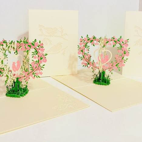 White & Pink Lovebird - Tree of Love Heart Origami Pop Cards 3D Pop Up Greeting Card Happy Birthday Thank You Handmade Best Wishes Blank Card for Any Occasion Happy Mother's Day Happy Father's Day Celebrate the Beauty Of Nature