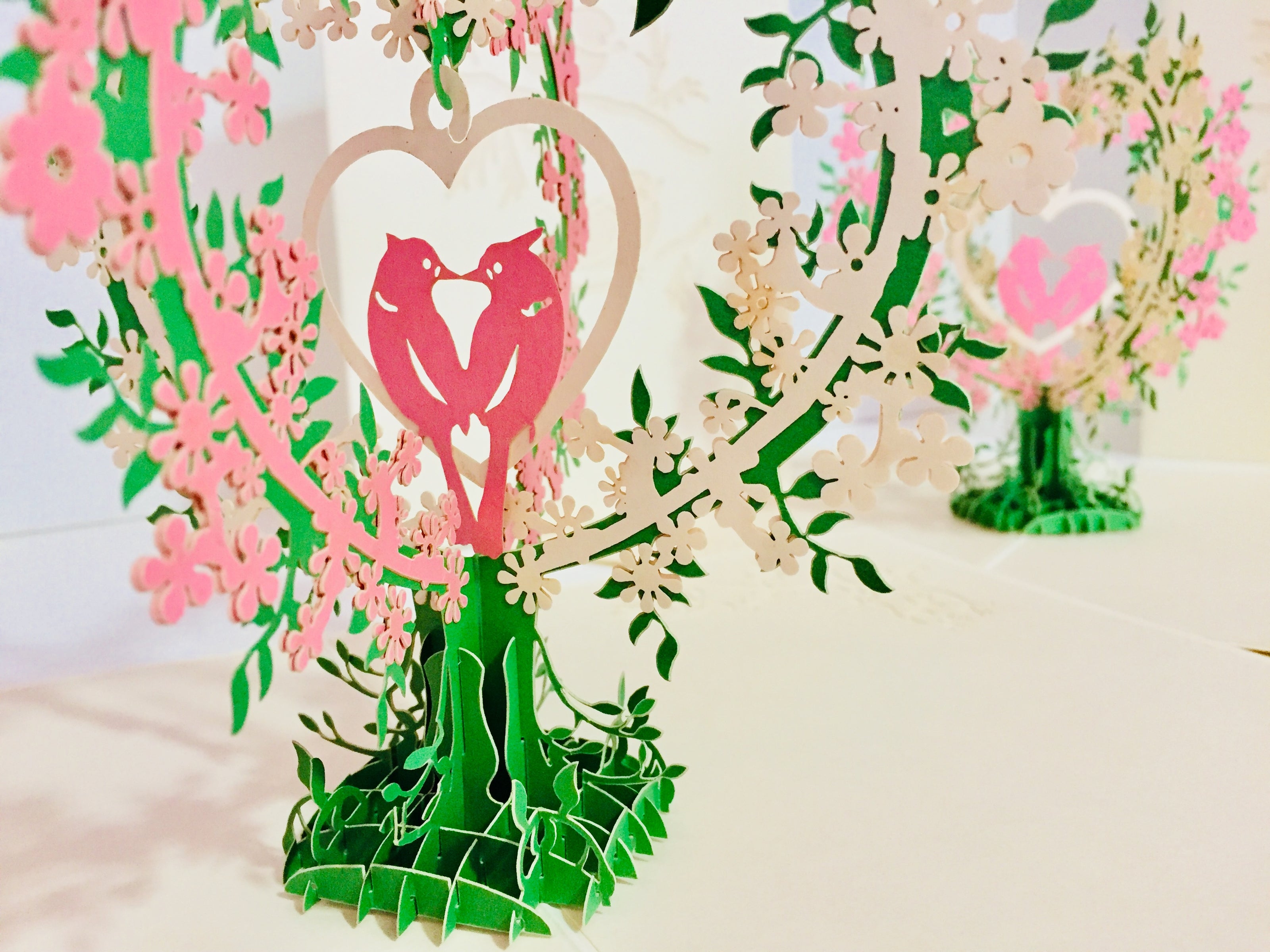 White & Pink Lovebird - Tree of Love Heart Origami Pop Cards 3D Pop Up Greeting Card Happy Birthday Thank You Handmade Best Wishes Blank Card for Any Occasion Happy Mother's Day Happy Father's Day Celebrate the Beauty Of Nature