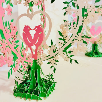White & Pink Lovebird - Tree of Love Heart Origami Pop Cards 3D Pop Up Greeting Card Happy Birthday Thank You Handmade Best Wishes Blank Card for Any Occasion Happy Mother's Day Happy Father's Day Celebrate the Beauty Of Nature