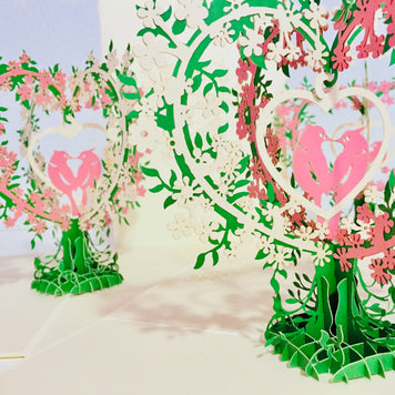 White & Pink Lovebird - Tree of Love Heart Origami Pop Cards 3D Pop Up Greeting Card Happy Birthday Thank You Handmade Best Wishes Blank Card for Any Occasion Happy Mother's Day Happy Father's Day Celebrate the Beauty Of Nature