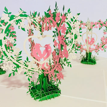 White & Pink Lovebird - Tree of Love Heart Origami Pop Cards 3D Pop Up Greeting Card Happy Birthday Thank You Handmade Best Wishes Blank Card for Any Occasion Happy Mother's Day Happy Father's Day Celebrate the Beauty Of Nature