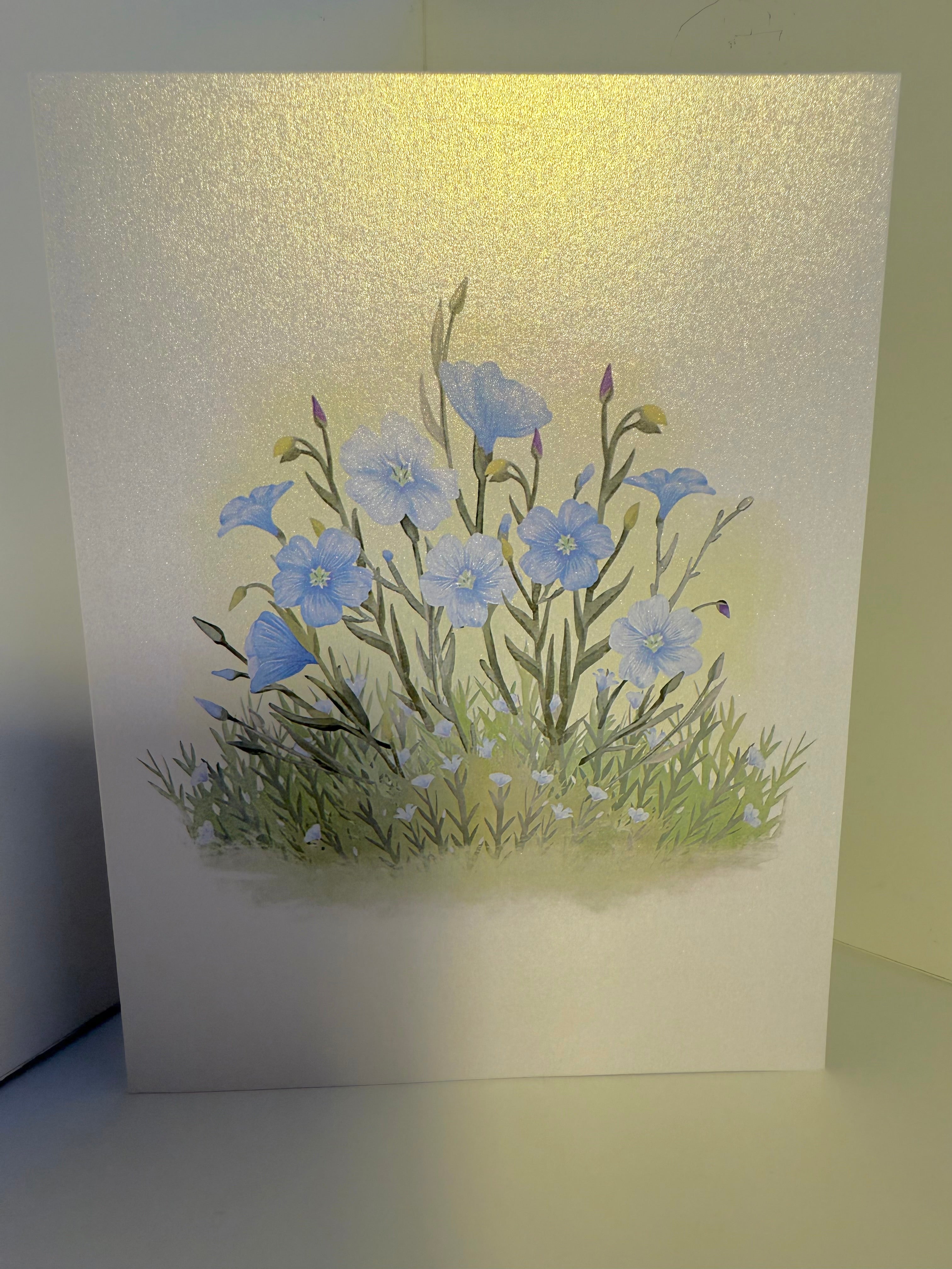Wild Blue Flax Flower Garden with a White Cat Origami Pop Cards 3D Pop Up Greeting Card Best Wishes Happy Birthday Gift Thank You Handmade Best Wishes Blank Card for Any Occasion Happy Mother's Day Happy Father's Day Celebrate the Beauty Of Nature