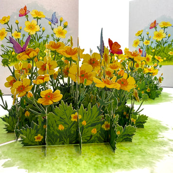 Wild Celery or Creeping Buttercup Glossy Yellow Flower Garden Origami Pop Cards 3D Pop Up Greeting Card Happy Birthday Thank You Handmade Gift Thinking of You Blank Card for Any Occasion Happy Mother's Day Happy Father's Celebrate the Beauty of Flower
