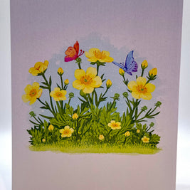 Wild Celery or Creeping Buttercup Glossy Yellow Flower Garden Origami Pop Cards 3D Pop Up Greeting Card Happy Birthday Thank You Handmade Gift Thinking of You Blank Card for Any Occasion Happy Mother's Day Happy Father's Celebrate the Beauty of Flower