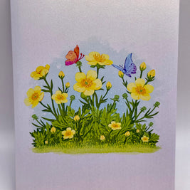 Wild Celery or Creeping Buttercup Glossy Yellow Flower Garden Origami Pop Cards 3D Pop Up Greeting Card Happy Birthday Thank You Handmade Gift Thinking of You Blank Card for Any Occasion Happy Mother's Day Happy Father's Celebrate the Beauty of Flower