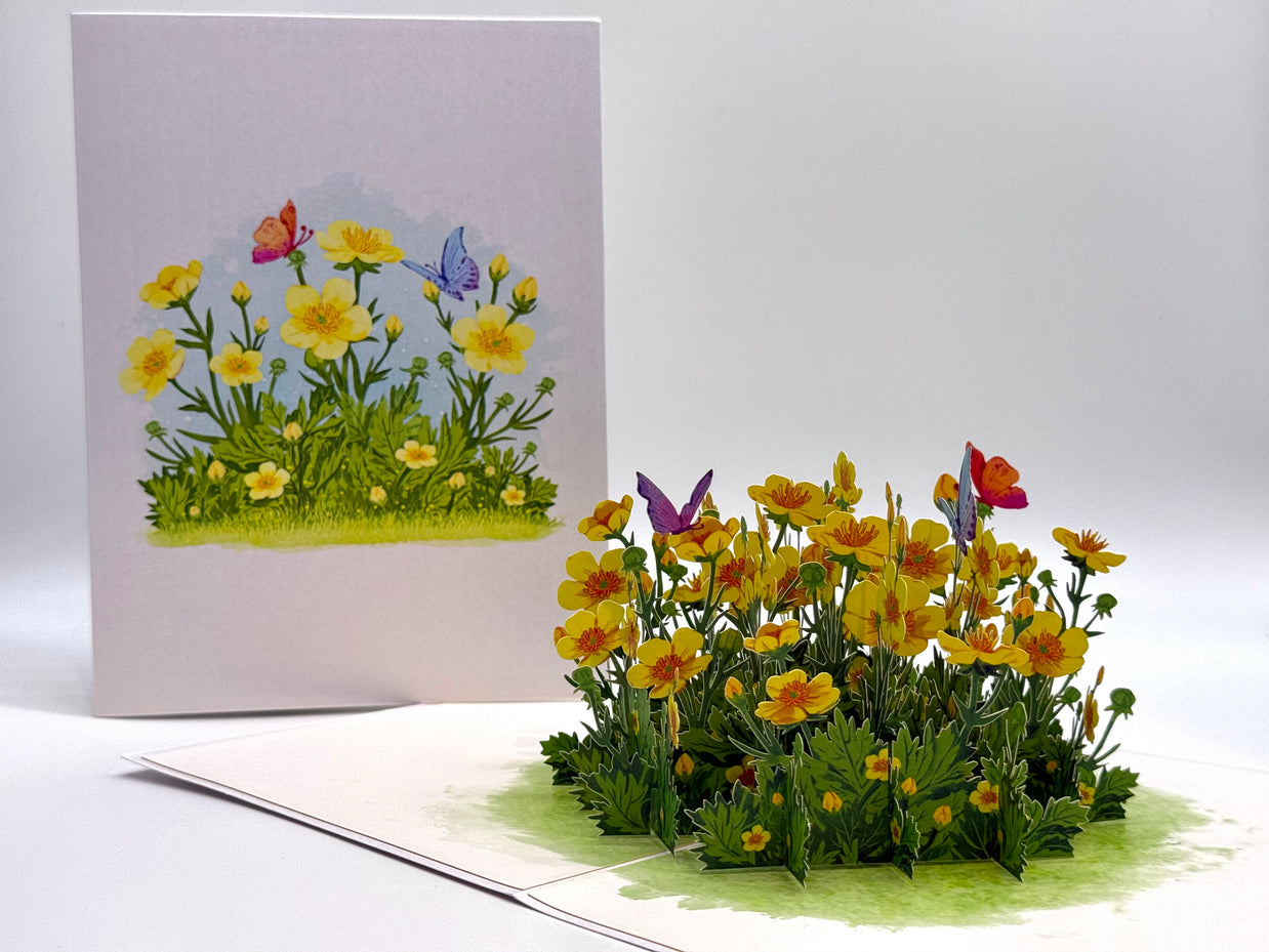 Wild Celery or Creeping Buttercup Glossy Yellow Flower Garden Origami Pop Cards 3D Pop Up Greeting Card Happy Birthday Thank You Handmade Gift Thinking of You Blank Card for Any Occasion Happy Mother's Day Happy Father's Celebrate the Beauty of Flower