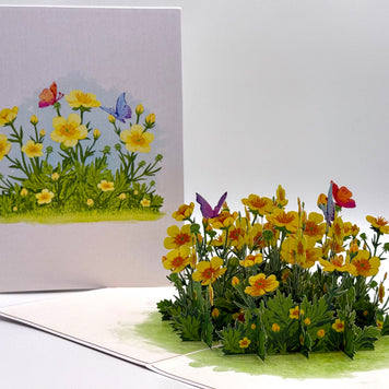 Wild Celery or Creeping Buttercup Glossy Yellow Flower Garden Origami Pop Cards 3D Pop Up Greeting Card Happy Birthday Thank You Handmade Gift Thinking of You Blank Card for Any Occasion Happy Mother's Day Happy Father's Celebrate the Beauty of Flower