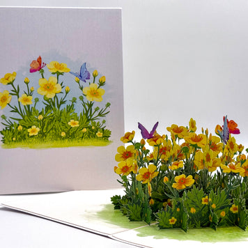 Wild Celery or Creeping Buttercup Glossy Yellow Flower Garden Origami Pop Cards 3D Pop Up Greeting Card Happy Birthday Thank You Handmade Gift Thinking of You Blank Card for Any Occasion Happy Mother's Day Happy Father's Celebrate the Beauty of Flower