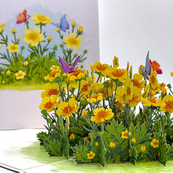 Wild Celery or Creeping Buttercup Glossy Yellow Flower Garden Origami Pop Cards 3D Pop Up Greeting Card Happy Birthday Thank You Handmade Gift Thinking of You Blank Card for Any Occasion Happy Mother's Day Happy Father's Celebrate the Beauty of Flower
