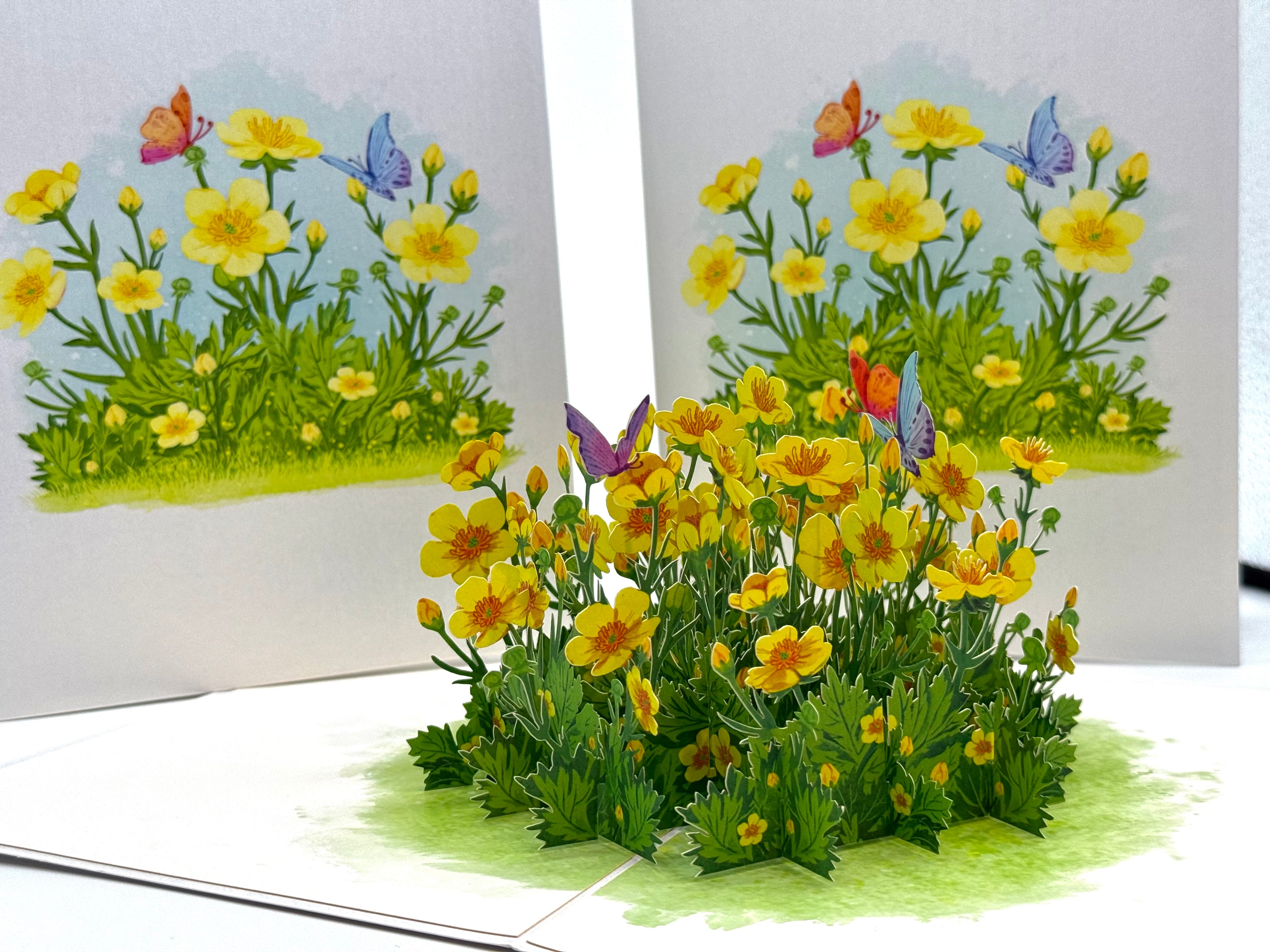 Wild Celery or Creeping Buttercup Glossy Yellow Flower Garden Origami Pop Cards 3D Pop Up Greeting Card Happy Birthday Thank You Handmade Gift Thinking of You Blank Card for Any Occasion Happy Mother's Day Happy Father's Celebrate the Beauty of Flower