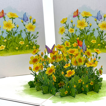 Wild Celery or Creeping Buttercup Glossy Yellow Flower Garden Origami Pop Cards 3D Pop Up Greeting Card Happy Birthday Thank You Handmade Gift Thinking of You Blank Card for Any Occasion Happy Mother's Day Happy Father's Celebrate the Beauty of Flower