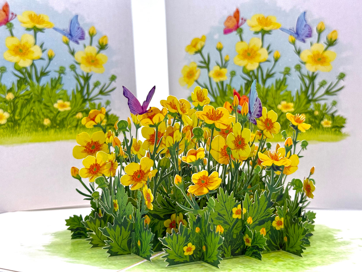 Wild Celery or Creeping Buttercup Glossy Yellow Flower Garden Origami Pop Cards 3D Pop Up Greeting Card Happy Birthday Thank You Handmade Gift Thinking of You Blank Card for Any Occasion Happy Mother's Day Happy Father's Celebrate the Beauty of Flower