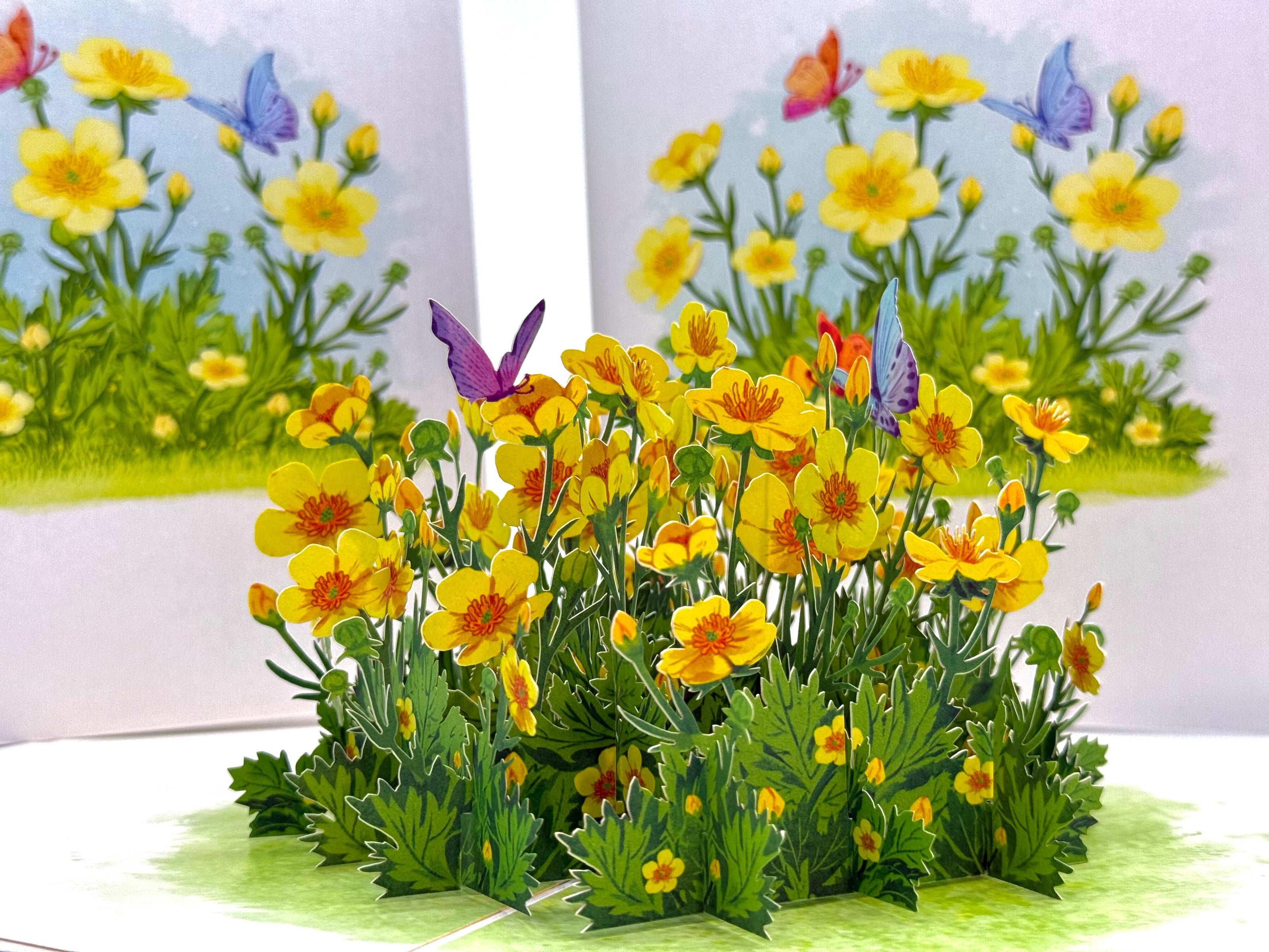 Wild Celery or Creeping Buttercup Glossy Yellow Flower Garden Origami Pop Cards 3D Pop Up Greeting Card Happy Birthday Thank You Handmade Gift Thinking of You Blank Card for Any Occasion Happy Mother's Day Happy Father's Celebrate the Beauty of Flower