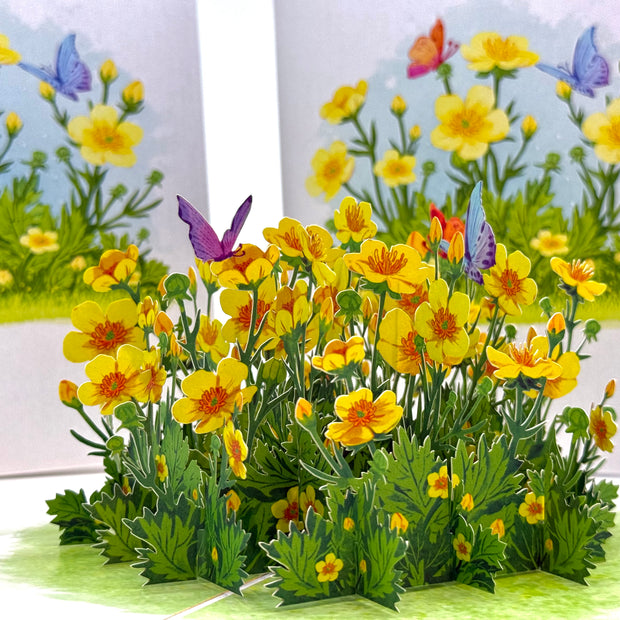 Wild Celery or Creeping Buttercup Glossy Yellow Flower Garden Origami Pop Cards 3D Pop Up Greeting Card Happy Birthday Thank You Handmade Gift Thinking of You Blank Card for Any Occasion Happy Mother's Day Happy Father's Celebrate the Beauty of Flower