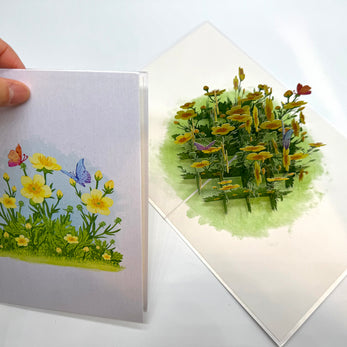 Wild Celery or Creeping Buttercup Glossy Yellow Flower Garden Origami Pop Cards 3D Pop Up Greeting Card Happy Birthday Thank You Handmade Gift Thinking of You Blank Card for Any Occasion Happy Mother's Day Happy Father's Celebrate the Beauty of Flower