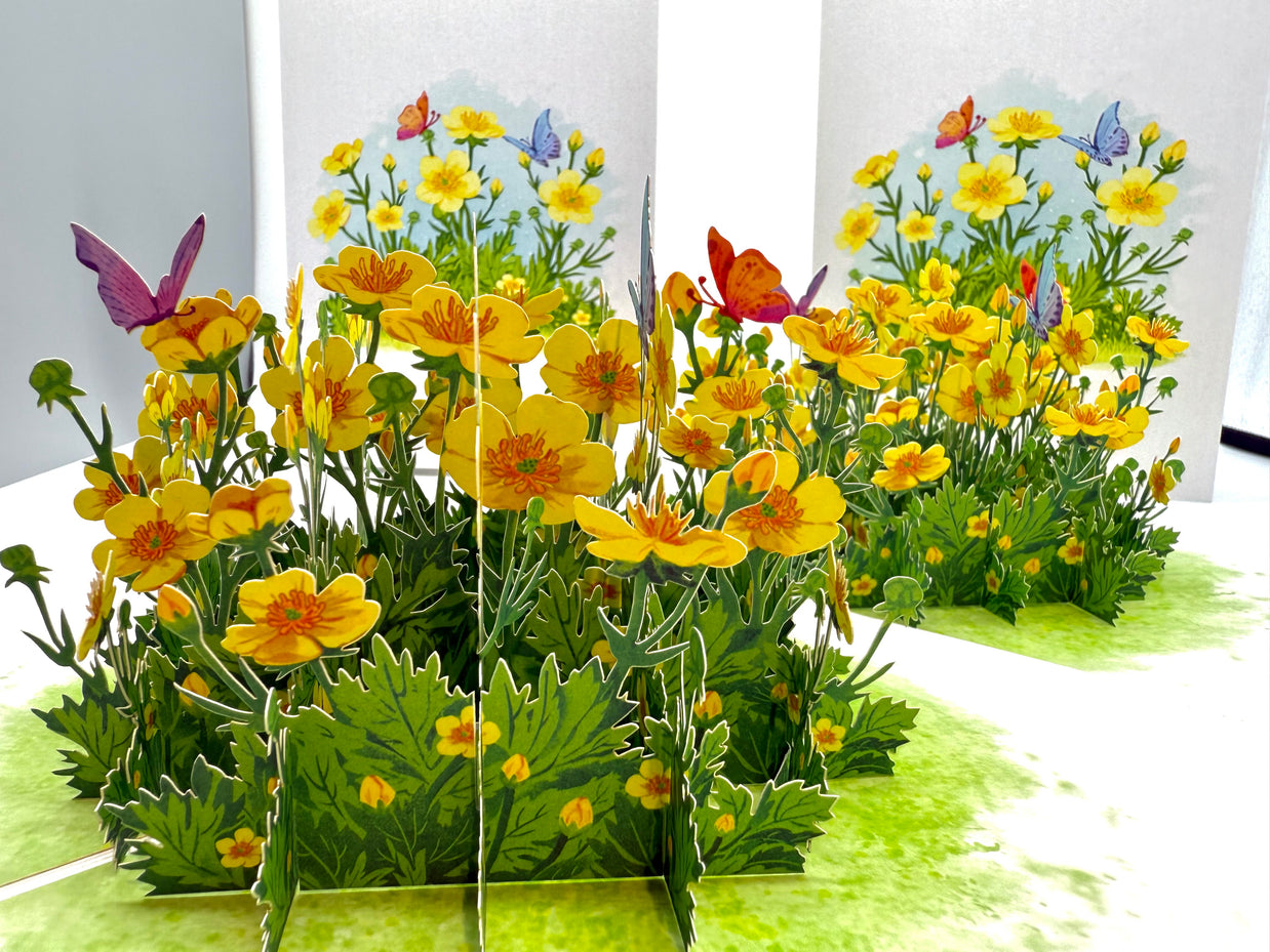 Wild Celery or Creeping Buttercup Glossy Yellow Flower Garden Origami Pop Cards 3D Pop Up Greeting Card Happy Birthday Thank You Handmade Gift Thinking of You Blank Card for Any Occasion Happy Mother's Day Happy Father's Celebrate the Beauty of Flower