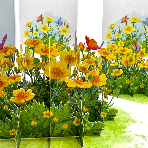 Wild Celery or Creeping Buttercup Glossy Yellow Flower Garden Origami Pop Cards 3D Pop Up Greeting Card Happy Birthday Thank You Handmade Gift Thinking of You Blank Card for Any Occasion Happy Mother's Day Happy Father's Celebrate the Beauty of Flower