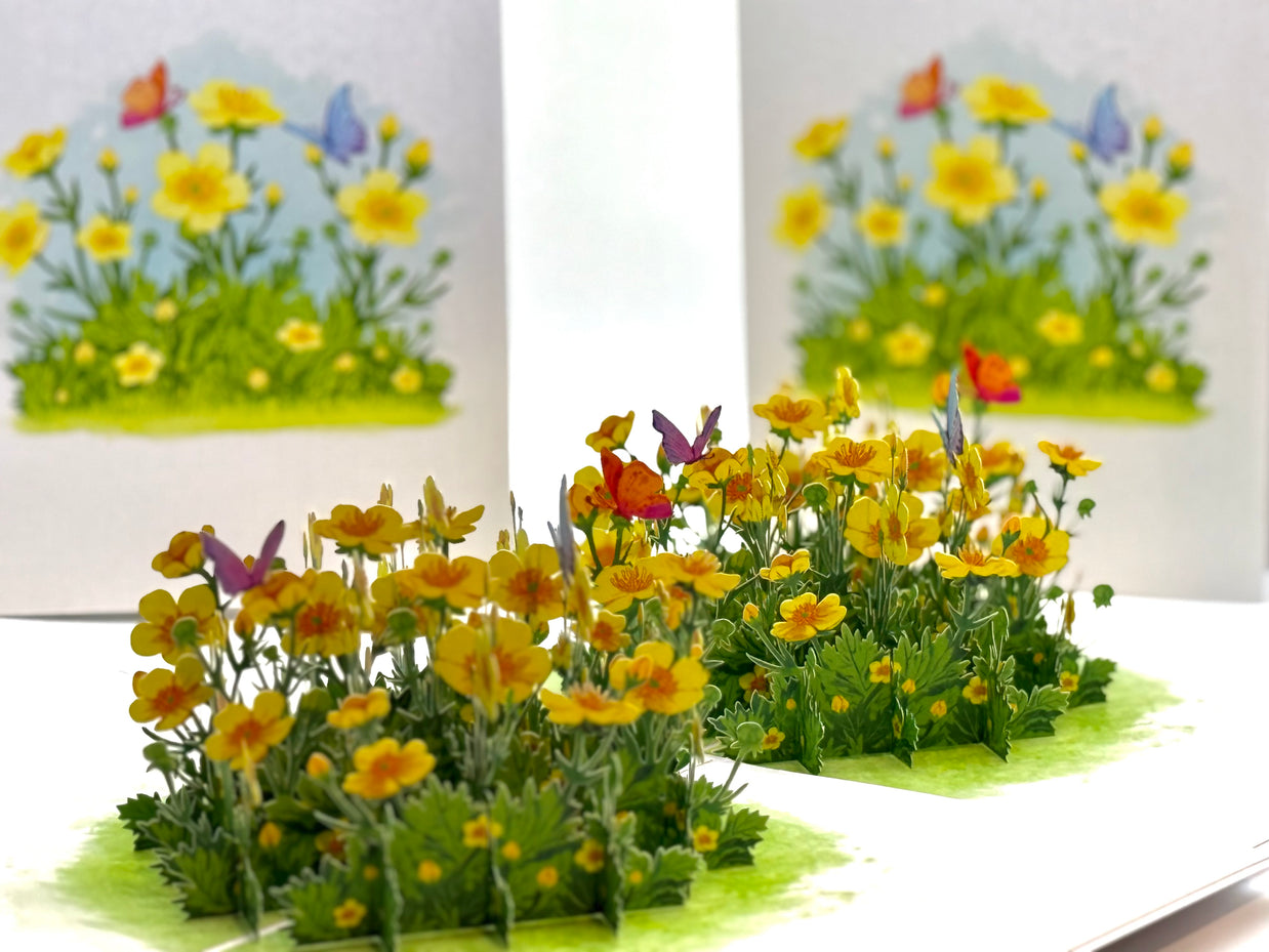 Wild Celery or Creeping Buttercup Glossy Yellow Flower Garden Origami Pop Cards 3D Pop Up Greeting Card Happy Birthday Thank You Handmade Gift Thinking of You Blank Card for Any Occasion Happy Mother's Day Happy Father's Celebrate the Beauty of Flower