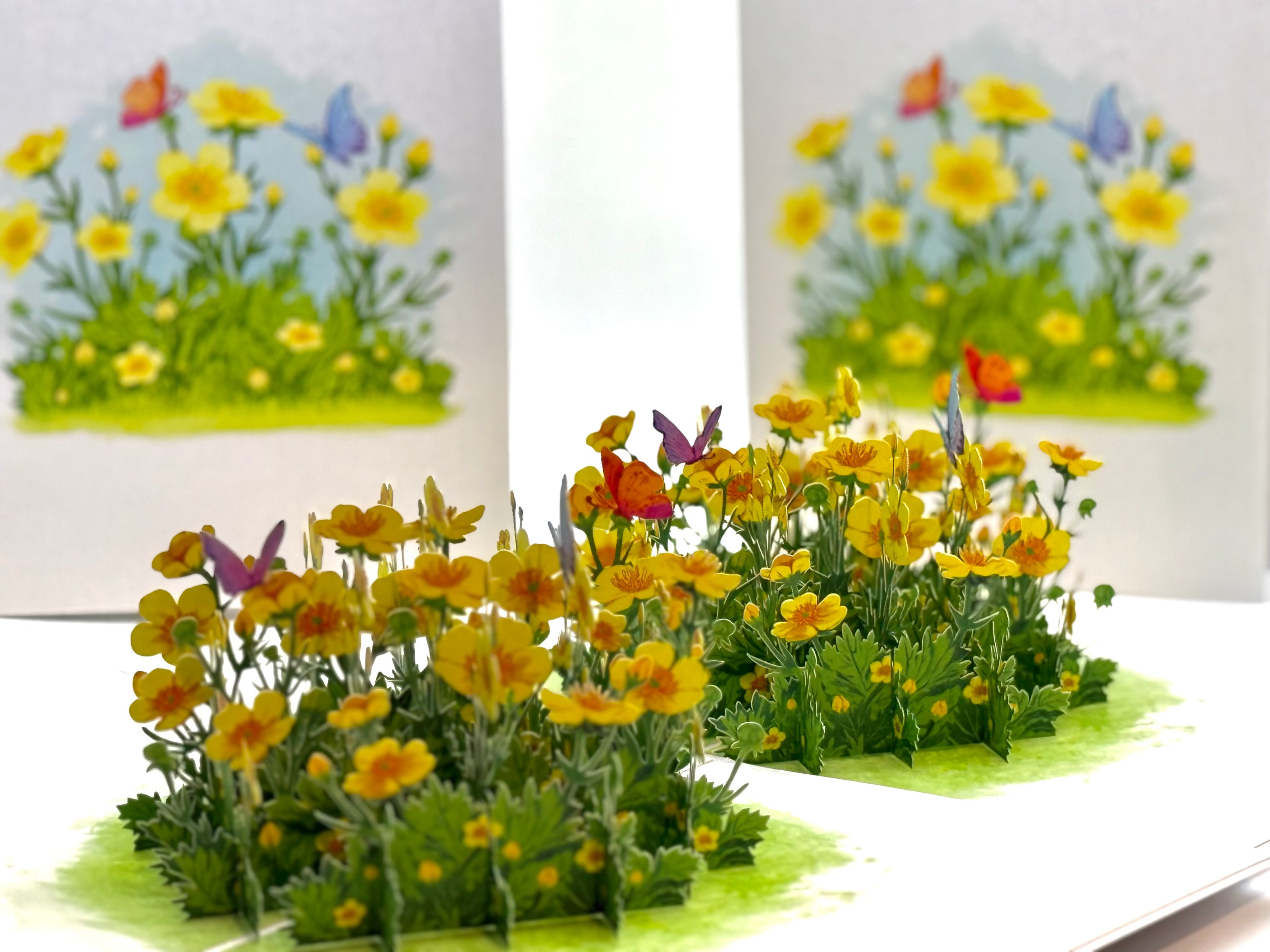 Wild Celery or Creeping Buttercup Glossy Yellow Flower Garden Origami Pop Cards 3D Pop Up Greeting Card Happy Birthday Thank You Handmade Gift Thinking of You Blank Card for Any Occasion Happy Mother's Day Happy Father's Celebrate the Beauty of Flower