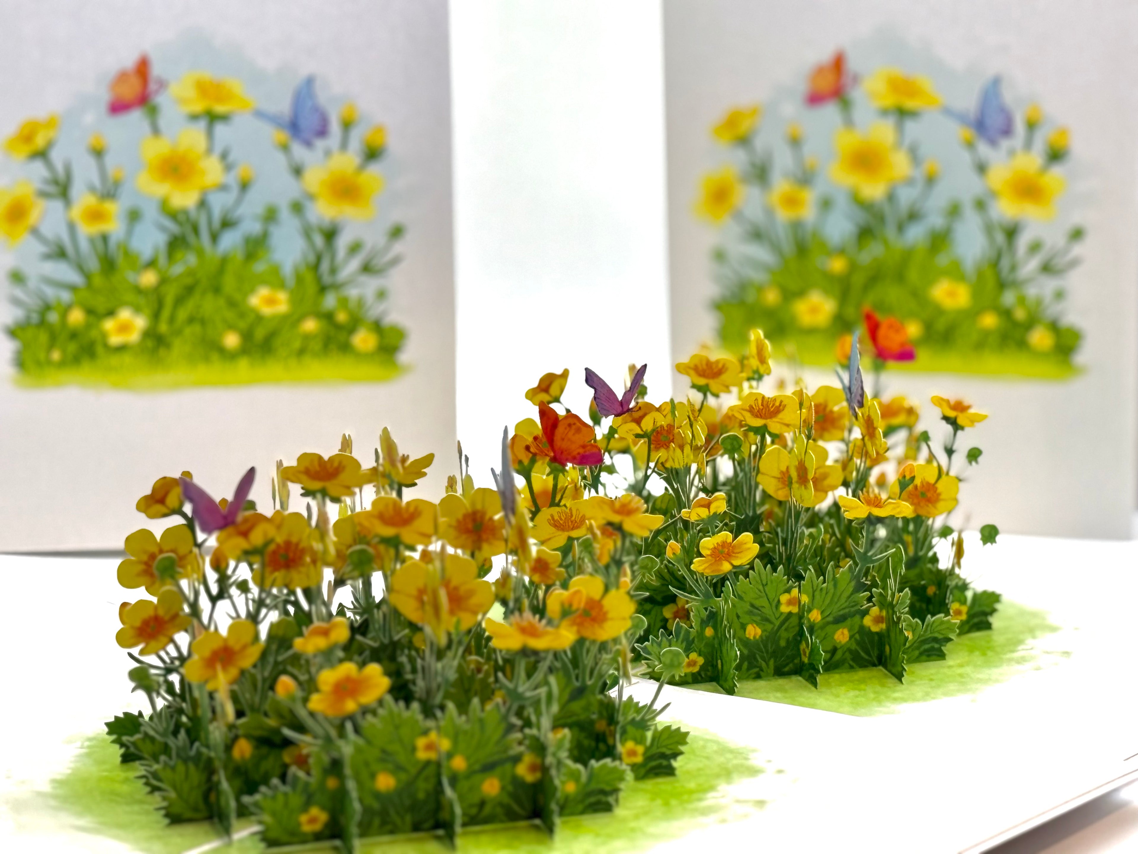 Wild Celery or Creeping Buttercup Glossy Yellow Flower Garden Origami Pop Cards 3D Pop Up Greeting Card Happy Birthday Thank You Handmade Gift Thinking of You Blank Card for Any Occasion Happy Mother's Day Happy Father's Celebrate the Beauty of Flower