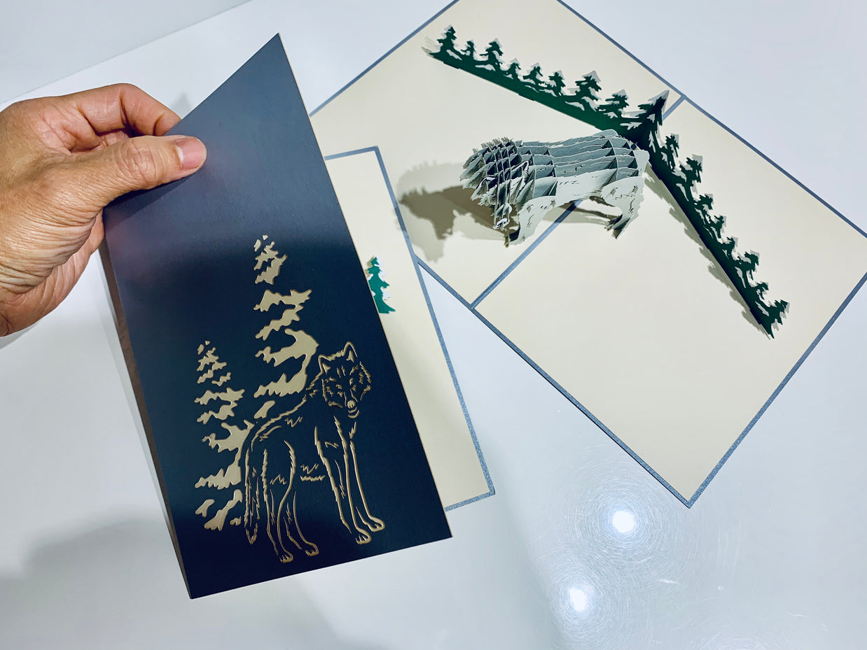 Wild Wolf - The Gray Wolf Origami Pop Cards 3D Pop Up Greeting Card Happy Birthday Thank You Handmade Gift Thinking of You Blank Card for Any Occasion Happy Mother's Day Happy Father's Australiana Celebrate the Beauty of Animals Perfect for Boy