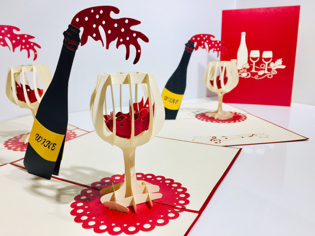 Wine Bottle and Glass Origami Pop Cards 3D Pop Up Greeting Card Thank You Handmade Gift Thinking of You Happy Birthday Occasion Australiana Celebrate the Beauty and Happiness During Special Day Best Wishes Gift Perfect for