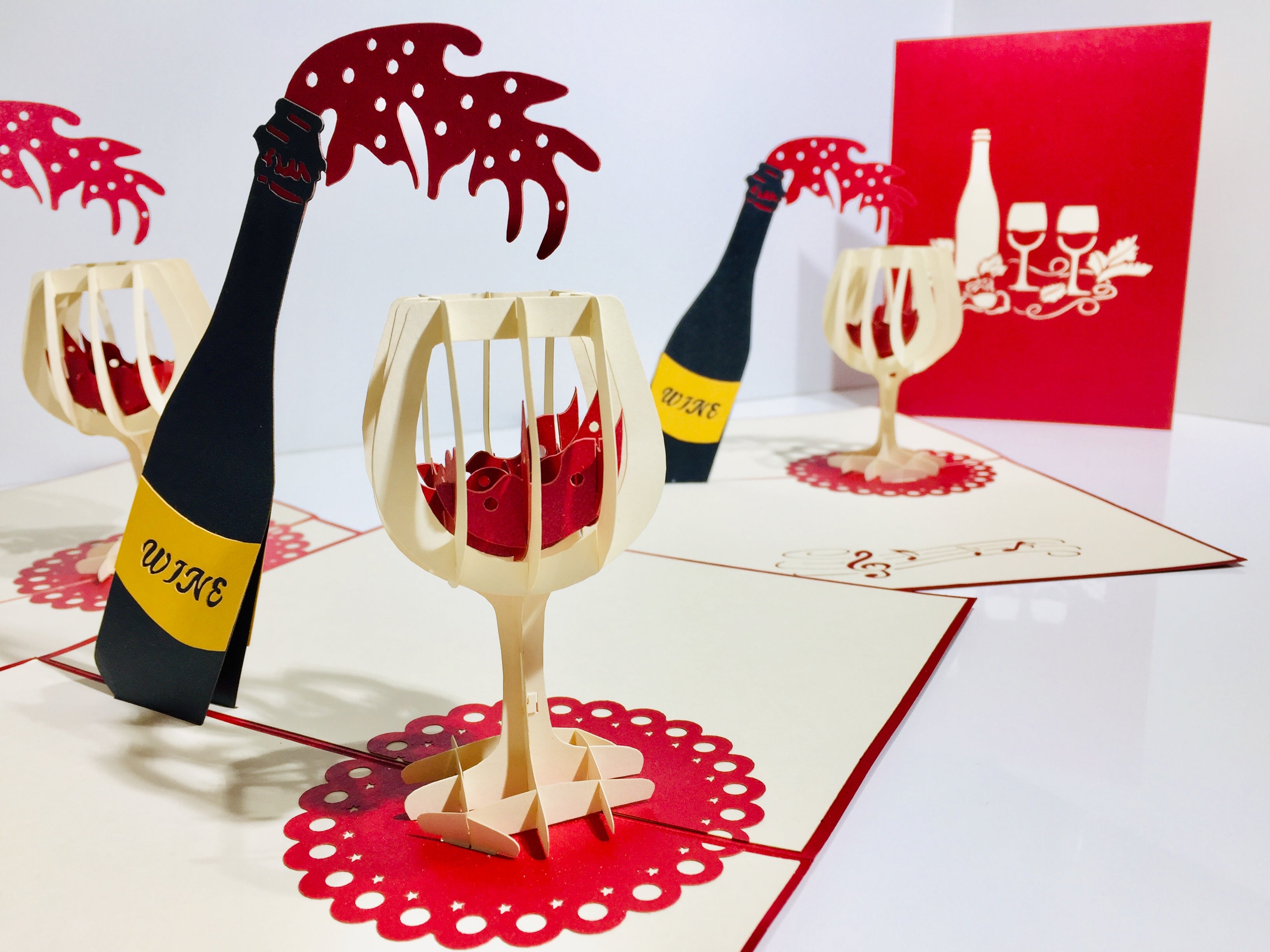 Wine Bottle and Glass Origami Pop Cards 3D Pop Up Greeting Card Thank You Handmade Gift Thinking of You Happy Birthday Occasion Australiana Celebrate the Beauty and Happiness During Special Day Best Wishes Gift Perfect for