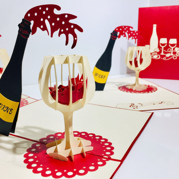 Wine Bottle and Glass Origami Pop Cards 3D Pop Up Greeting Card Thank You Handmade Gift Thinking of You Happy Birthday Occasion Australiana Celebrate the Beauty and Happiness During Special Day Best Wishes Gift Perfect for
