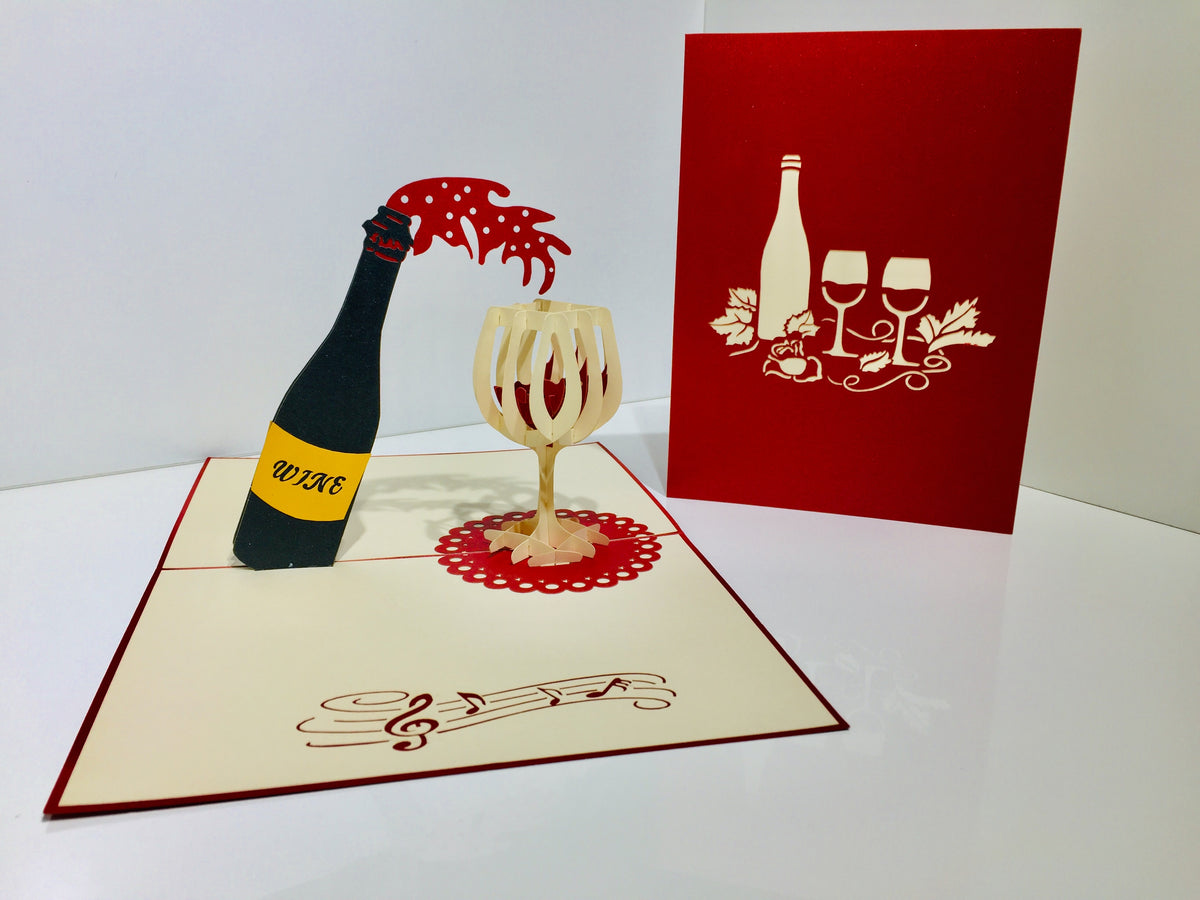 Wine Bottle and Glass Origami Pop Cards 3D Pop Up Greeting Card Thank You Handmade Gift Thinking of You Happy Birthday Occasion Australiana Celebrate the Beauty and Happiness During Special Day Best Wishes Gift Perfect for