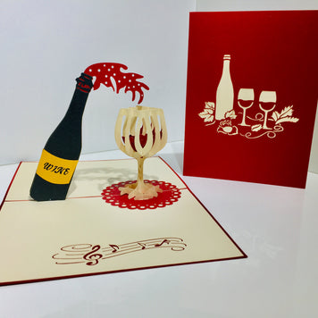 Wine Bottle and Glass Origami Pop Cards 3D Pop Up Greeting Card Thank You Handmade Gift Thinking of You Happy Birthday Occasion Australiana Celebrate the Beauty and Happiness During Special Day Best Wishes Gift Perfect for