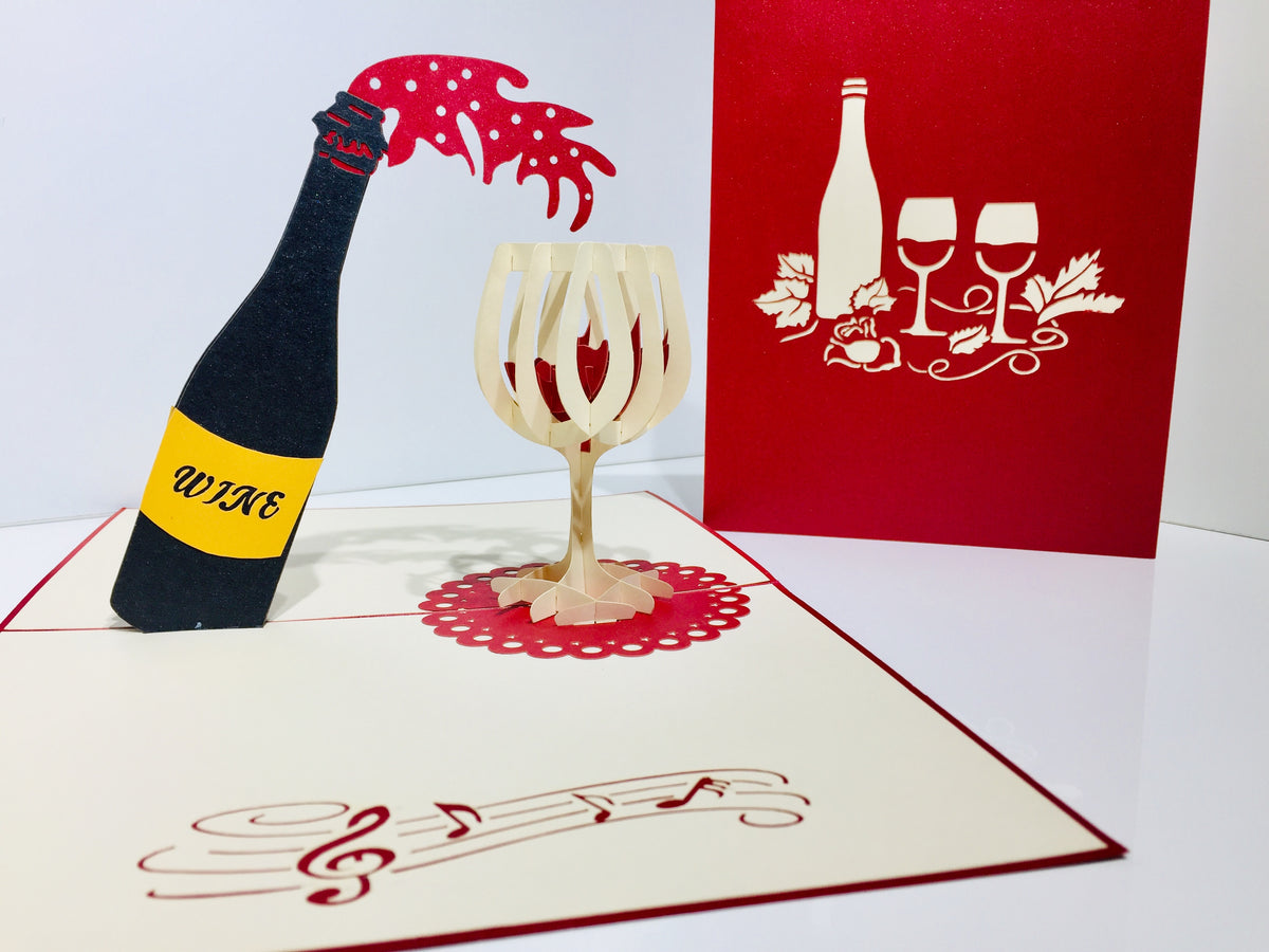 Wine Bottle and Glass Origami Pop Cards 3D Pop Up Greeting Card Thank You Handmade Gift Thinking of You Happy Birthday Occasion Australiana Celebrate the Beauty and Happiness During Special Day Best Wishes Gift Perfect for