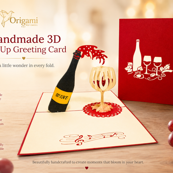 Wine Bottle and Glass Origami Pop Cards 3D Pop Up Greeting Card Thank You Handmade Gift Thinking of You Happy Birthday Occasion Australiana Celebrate the Beauty and Happiness During Special Day Best Wishes Gift Perfect for