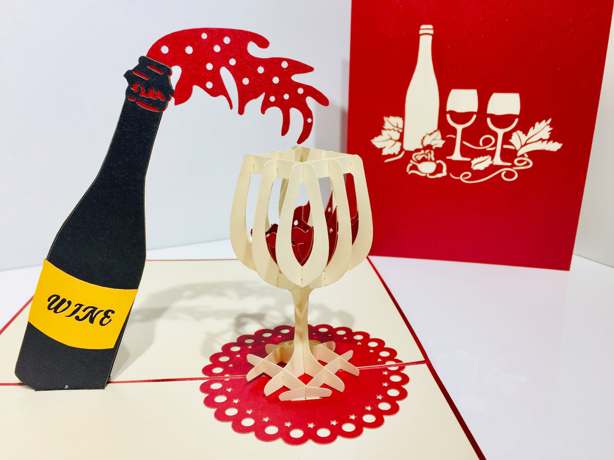 Wine Bottle and Glass Origami Pop Cards 3D Pop Up Greeting Card Thank You Handmade Gift Thinking of You Happy Birthday Occasion Australiana Celebrate the Beauty and Happiness During Special Day Best Wishes Gift Perfect for