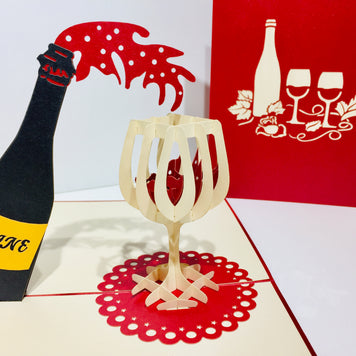 Wine Bottle and Glass Origami Pop Cards 3D Pop Up Greeting Card Thank You Handmade Gift Thinking of You Happy Birthday Occasion Australiana Celebrate the Beauty and Happiness During Special Day Best Wishes Gift Perfect for