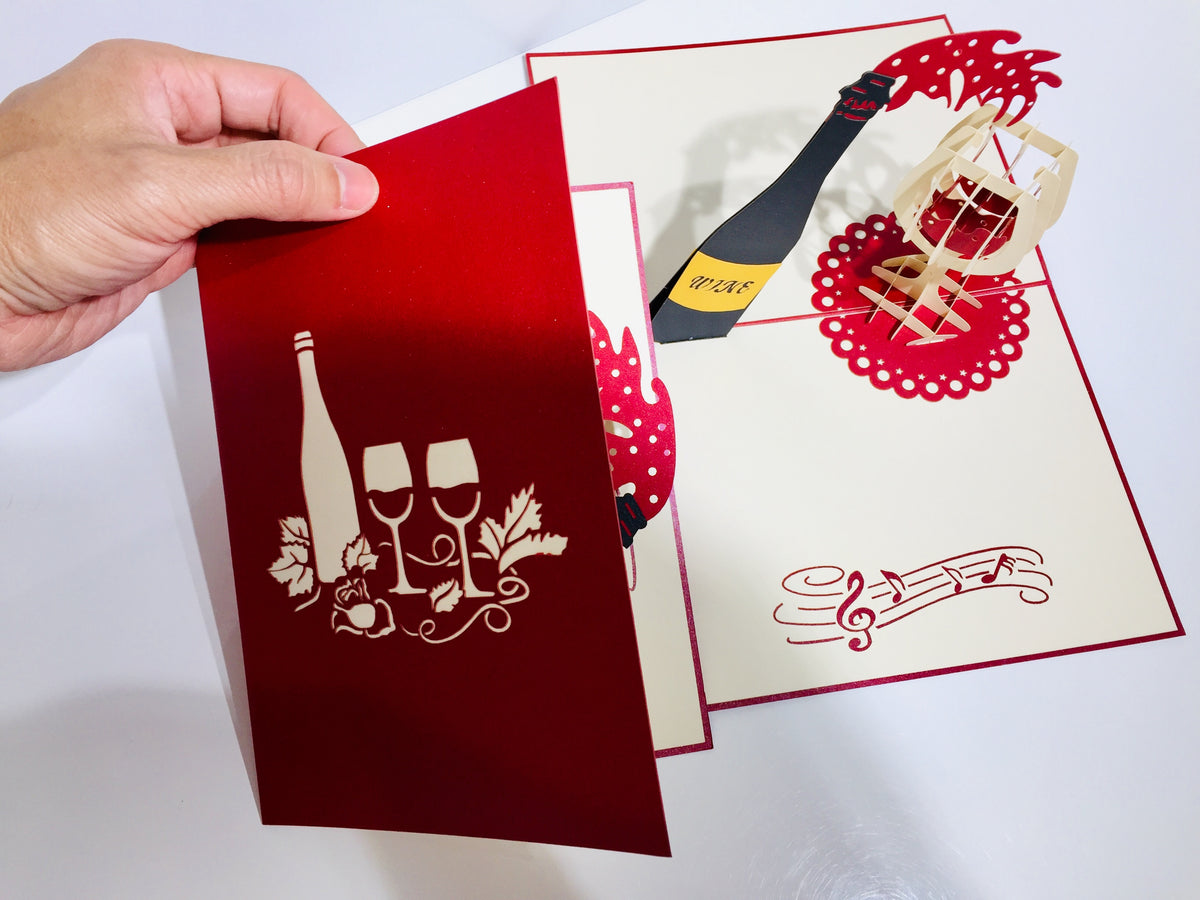 Wine Bottle and Glass Origami Pop Cards 3D Pop Up Greeting Card Thank You Handmade Gift Thinking of You Happy Birthday Occasion Australiana Celebrate the Beauty and Happiness During Special Day Best Wishes Gift Perfect for