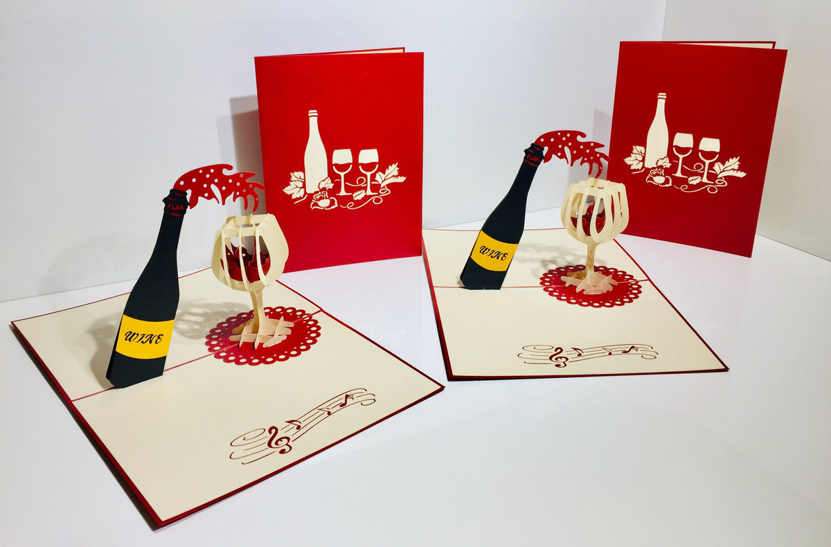 Wine Bottle and Glass Origami Pop Cards 3D Pop Up Greeting Card Thank You Handmade Gift Thinking of You Happy Birthday Occasion Australiana Celebrate the Beauty and Happiness During Special Day Best Wishes Gift Perfect for