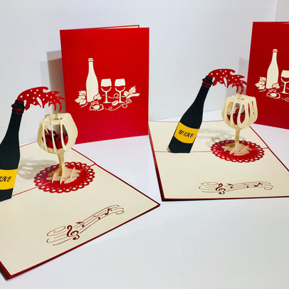 Wine Bottle and Glass Origami Pop Cards 3D Pop Up Greeting Card Thank You Handmade Gift Thinking of You Happy Birthday Occasion Australiana Celebrate the Beauty and Happiness During Special Day Best Wishes Gift Perfect for