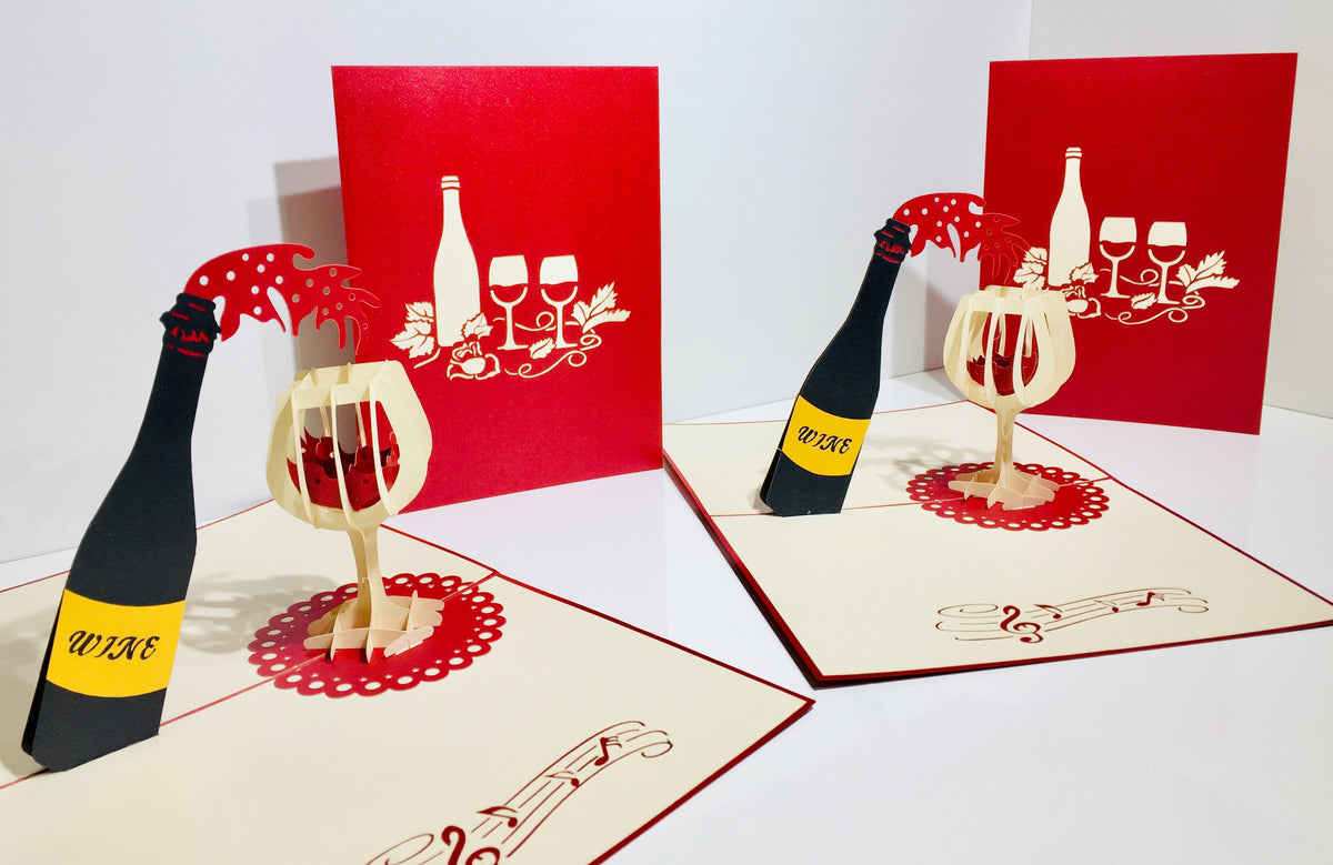 Wine Bottle and Glass Origami Pop Cards 3D Pop Up Greeting Card Thank You Handmade Gift Thinking of You Happy Birthday Occasion Australiana Celebrate the Beauty and Happiness During Special Day Best Wishes Gift Perfect for