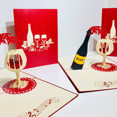 Wine Bottle and Glass Origami Pop Cards 3D Pop Up Greeting Card Thank You Handmade Gift Thinking of You Happy Birthday Occasion Australiana Celebrate the Beauty and Happiness During Special Day Best Wishes Gift Perfect for