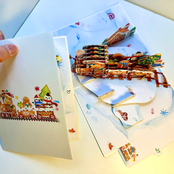 Winter Christmas Gingerbread Man Train Figurines – 3D Pop-Up Greeting Card 🎄🚂🍪 Merry Christmas Thank You Handmade Best Wishes Blank Card Gift Happy Holidays Celebrate the Special Day