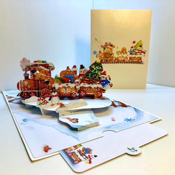 Winter Christmas Gingerbread Man Train Figurines – 3D Pop-Up Greeting Card 🎄🚂🍪 Merry Christmas Thank You Handmade Best Wishes Blank Card Gift Happy Holidays Celebrate the Special Day