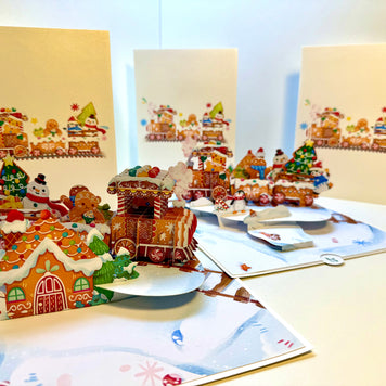 Winter Christmas Gingerbread Man Train Figurines – 3D Pop-Up Greeting Card 🎄🚂🍪 Merry Christmas Thank You Handmade Best Wishes Blank Card Gift Happy Holidays Celebrate the Special Day