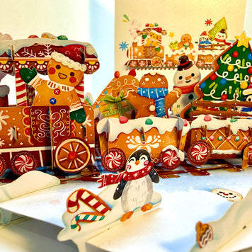 Winter Christmas Gingerbread Man Train Figurines – 3D Pop-Up Greeting Card 🎄🚂🍪 Merry Christmas Thank You Handmade Best Wishes Blank Card Gift Happy Holidays Celebrate the Special Day