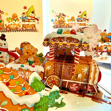 Winter Christmas Gingerbread Man Train Figurines – 3D Pop-Up Greeting Card 🎄🚂🍪 Merry Christmas Thank You Handmade Best Wishes Blank Card Gift Happy Holidays Celebrate the Special Day
