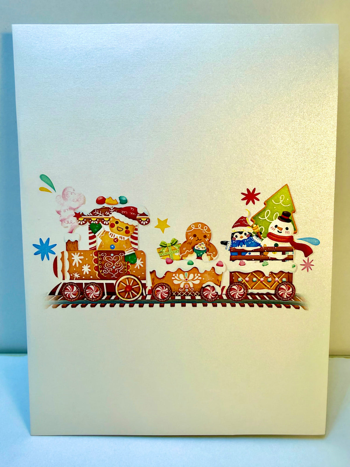 Winter Christmas Gingerbread Man Train Figurines – 3D Pop-Up Greeting Card 🎄🚂🍪 Merry Christmas Thank You Handmade Best Wishes Blank Card Gift Happy Holidays Celebrate the Special Day