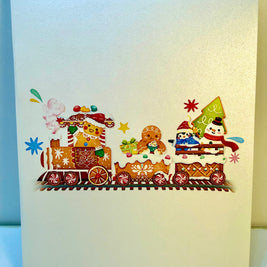 Winter Christmas Gingerbread Man Train Figurines – 3D Pop-Up Greeting Card 🎄🚂🍪 Merry Christmas Thank You Handmade Best Wishes Blank Card Gift Happy Holidays Celebrate the Special Day