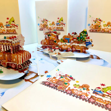 Winter Christmas Gingerbread Man Train Figurines – 3D Pop-Up Greeting Card 🎄🚂🍪 Merry Christmas Thank You Handmade Best Wishes Blank Card Gift Happy Holidays Celebrate the Special Day